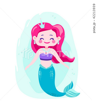 Cute Happy Mermaids With Pink Hair And Blue のイラスト素材