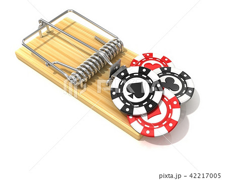 Set of gambling casino chips in wooden mousetrap 42217005