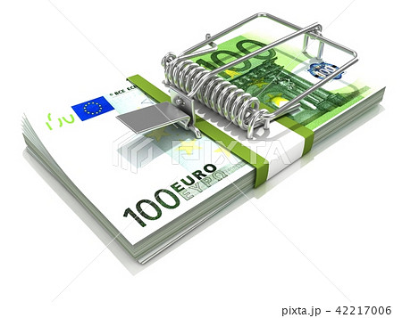 3D render mousetrap installed on euro banknotes 42217006