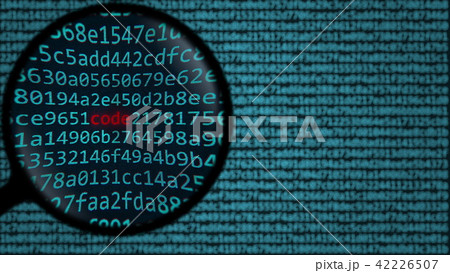 Loupe discovers word code on computer screen. 3D rendering 42226507