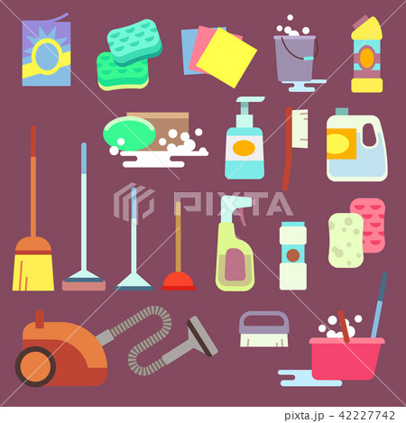 Cleaning maid equipment or service vector flat icons Cleaning maid equipment or service vector flat icons 42227742