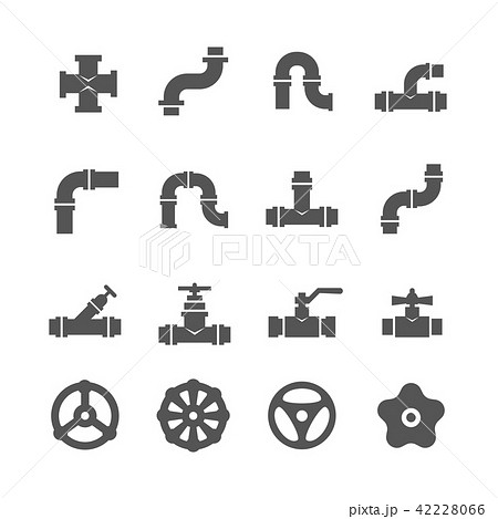 Valve, taps, pipe connectors, details vector icons set 42228066