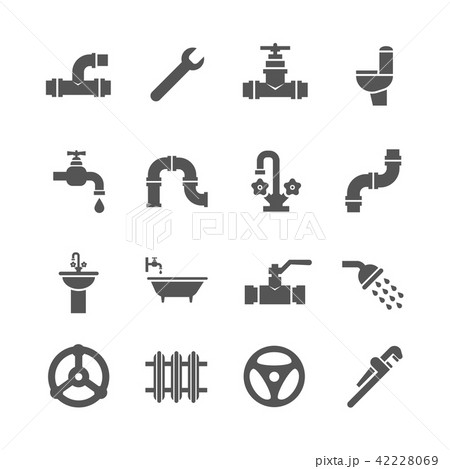 Plumbing service objects, tools, bathroom, sanitary engineering vector icons Plumbing service objects, tools, bathroom, sanitary engineering vector icons 42228069