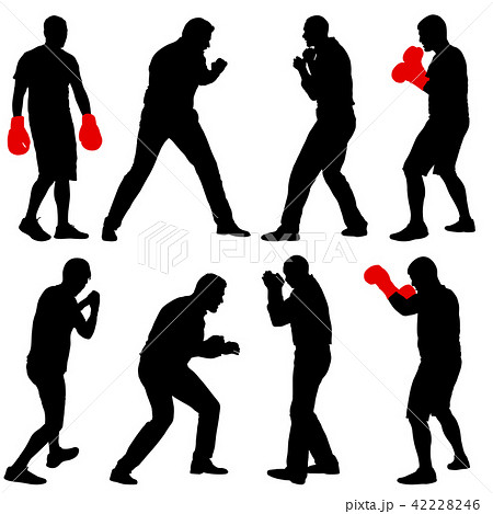 Black set silhouette of an athlete boxer on white 42228246