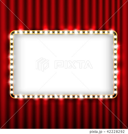 Theater scene with red curtain and sign gold frame 42228292