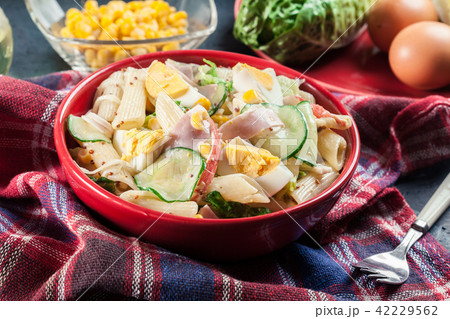 Macaroni salad with ham and other 42229562