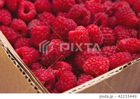 Fresh raspberries in paper box Fresh raspberries in paper box 42233449