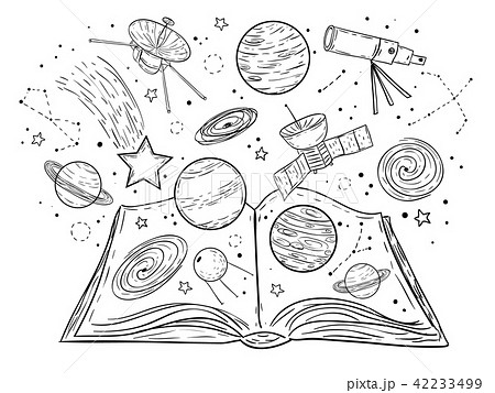 Open Book With Universe Planets And Galaxiesのイラスト素材