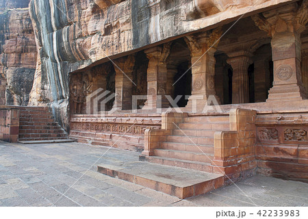 Cave 1: Interior view of a 18 pillared hall Badami 42233983