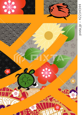 亥年の年賀状　「亥の文字と和柄背景」 42234344