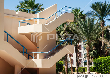 staircase outside in a villa hotel with palm tree staircase outside in a villa hotel with palm tree 42234482
