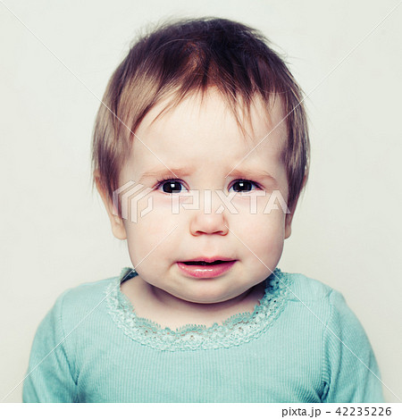 Closeup portrait of sad baby. Small child Closeup portrait of sad baby. Small child 42235226