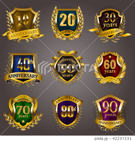 Set of gold anniversary badges Set of gold anniversary badges 42237231