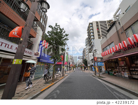日本の東京都市景観　神楽坂６などの街並みを望む（この道の先に神楽坂上の交差点あり） 42239172