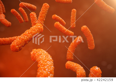 3D illustration virus bacteria. Viral infection causing chronic disease, decreased immunity. Red 3D illustration virus bacteria. Viral infection causing chronic disease, decreased immunity. Red 42242159