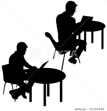 Black silhouette two men sitting behind computer 42242690