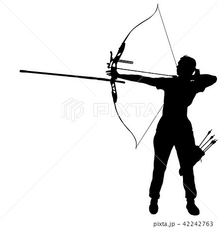 Silhouette Attractive Female Archer Bending のイラスト素材