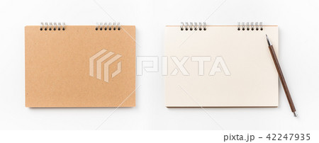 Top view of spiral notebook, pen for mockup 42247935