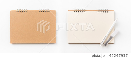 Top view of spiral notebook, pen for mockup 42247937