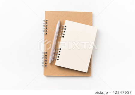 Top view of spiral notebook, pen for mockup 42247957