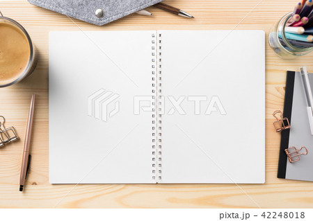 Top view of spiral notebook, pen for mockup Top view of spiral notebook, pen for mockup 42248018