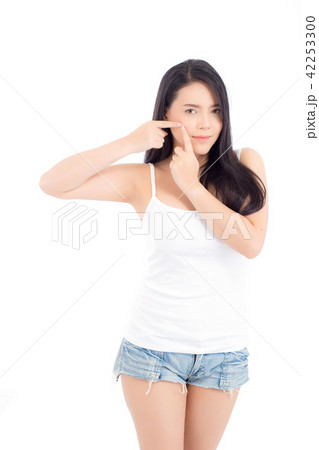 Beauty young asian woman is a acne, zit treatment. 42253300