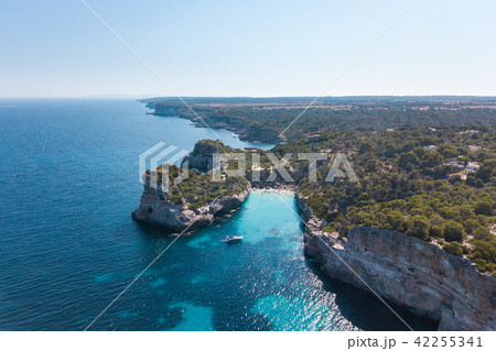 Aerial: Cala des Moro, beach of Mallorca, Spain 42255341