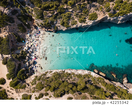 Aerial: Cala des Moro, beach of Mallorca, Spain 42255342
