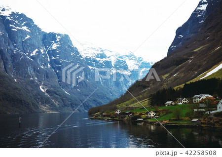 Flam, Norway, Europe. Beautiful Norwegian countryside with mountains 42258508
