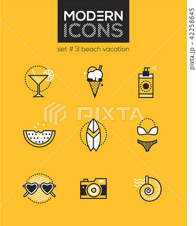 Beach vacation - set of line design style icons Beach vacation - set of line design style icons 42258645