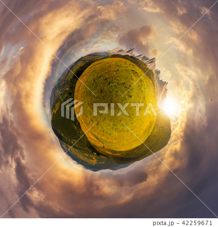 little mountain planet sunset spherical panorama little mountain planet sunset spherical panorama 42259671