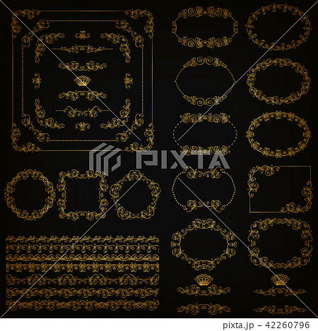 Set of gold decorative hand-drawn floral elements Set of gold decorative hand-drawn floral elements 42260796