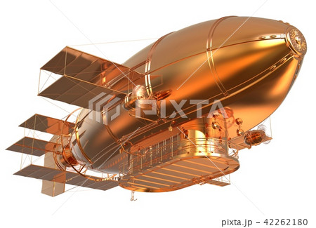 Golden Fantasy Airship Zeppelin Dirigible Balloon 3D illustration isolated on white Golden Fantasy Airship Zeppelin Dirigible Balloon 3D illustration isolated on white 42262180