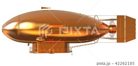Golden Fantasy Airship Zeppelin Dirigible Balloon 3D illustration isolated on white 42262185