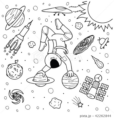 Funny Astronaut Doing Yoga のイラスト素材