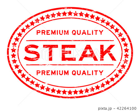 Grunge red premium quality steak oval seal stamp 42264100