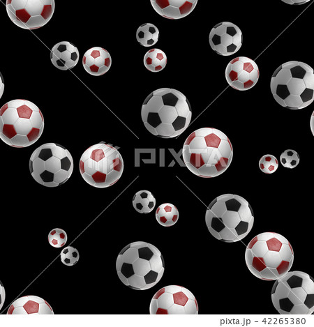 red Soccer-balls isolated on black background seamless pattern 3d illustration 42265380