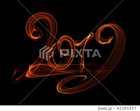 Happy new year 2019 isolated numbers lettering written with white fire flame or smoke on black 42265457
