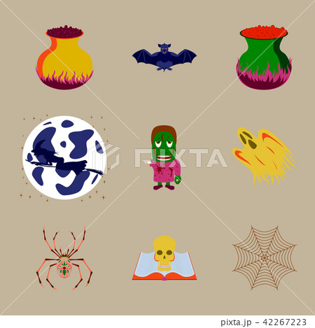 halloween cauldron bat Full Moon witch zombie men 42267223