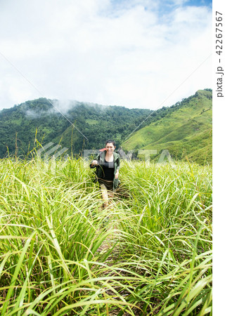 Asian Women Traveler or hiking with backpack Asian Women Traveler or hiking with backpack 42267567