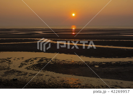 真玉海岸の夕日の写真素材