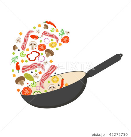Wok Pan Tomato Paprika Pepper Mushroom And のイラスト素材