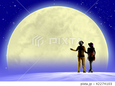 お月見　夫婦　満月　コピースペース 42274103