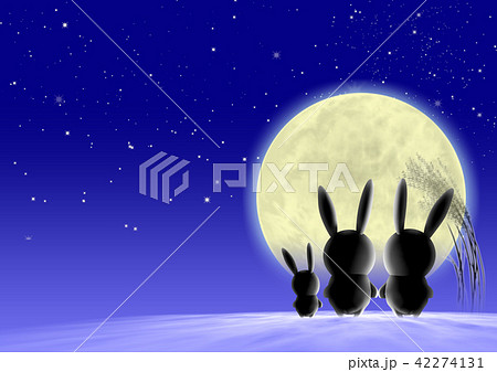 お月見 ファンタジー うさぎ ススキ 夜空 コピースペースのイラスト