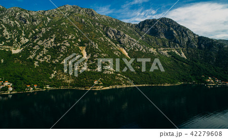 Aerial view of the Kotor bay and villages along the coast 42279608