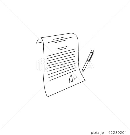 Vector sketch contract paper document with pen 42280204