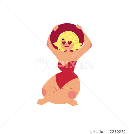 Vector cartoon plump overweight woman swimsuit 42280272