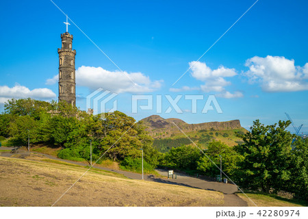 landscape of calton hill and nelson monument, uk 42280974