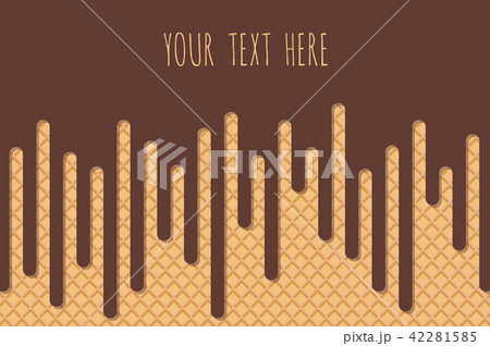 Chocolate ice cream flowing over waffle texture background . Cafe menu, ice cream dessert poster 42281585