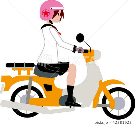 バイク 通学 女性 学生のイラスト素材